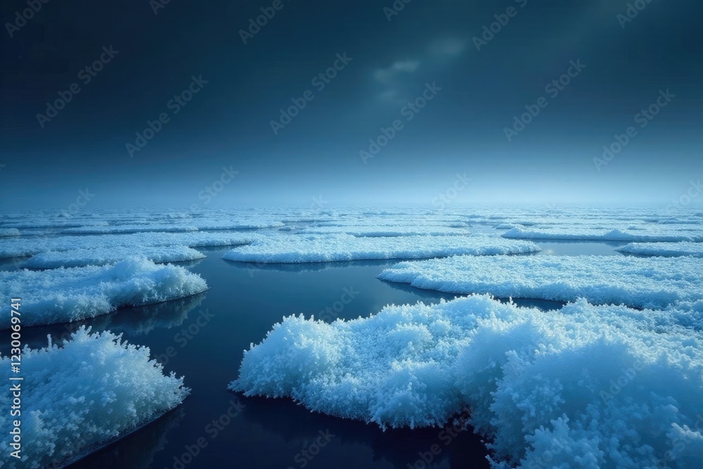 Frosty morning landscape with ice surface and dark abstract background, frozen water, cold Frosty morning landscape with ice surface and dark abstract background, frozen water, cold