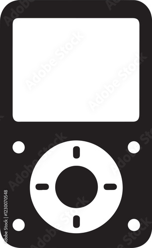 Silhouette vector icon of an MP3 player. Perfect for music, digital audio, portable media devices, and tech-related designs. EPS format, fully editable.
