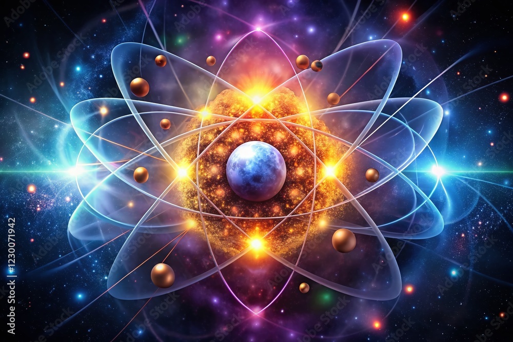 Obraz premium Dark Matter Atom: 3D Rendered Silhouette, Mysterious Atomic Structure, Science Concept