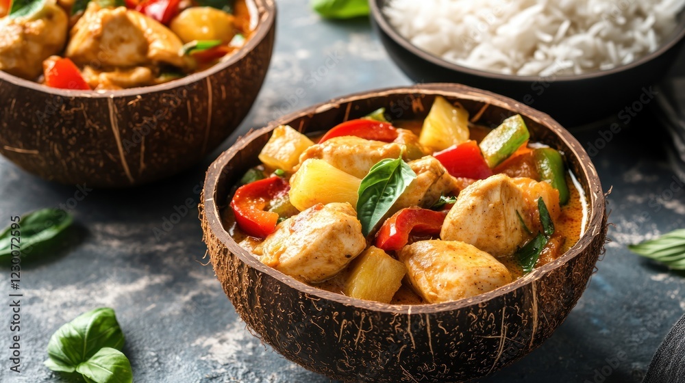 Delicious Chicken Pineapple Curry in Coconut Bowls Delicious Chicken Pineapple Curry in Coconut Bowls