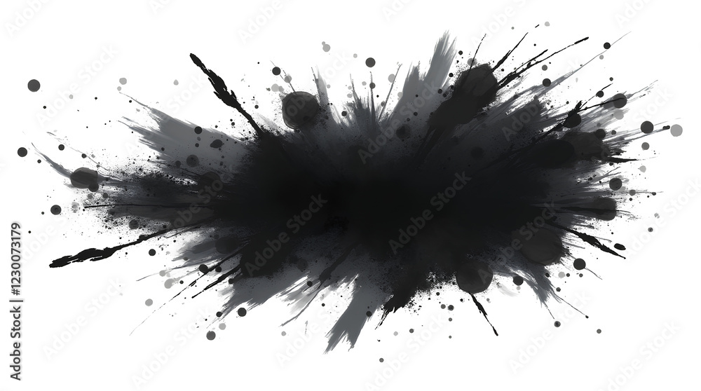 , spatter, blob ,Abstract black ink splash, paint strokes, and grunge stains in Japanese style, isolated on a white background (Generative AI). , spatter, blob ,Abstract black ink splash, paint strokes, and grunge stains in Japanese style, isolated on a white background (Generative AI).
