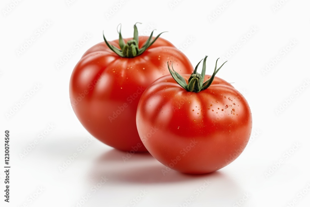 two tomatoes are sitting on a white surface with one tomato on the other two tomatoes are sitting on a white surface with one tomato on the other