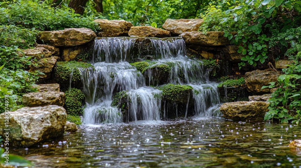 Serene Waterfall Cascading Over Mossy Rocks Serene Waterfall Cascading Over Mossy Rocks
