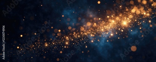 Sparkling gold stars scattered across a dark sky, glow, starry photo