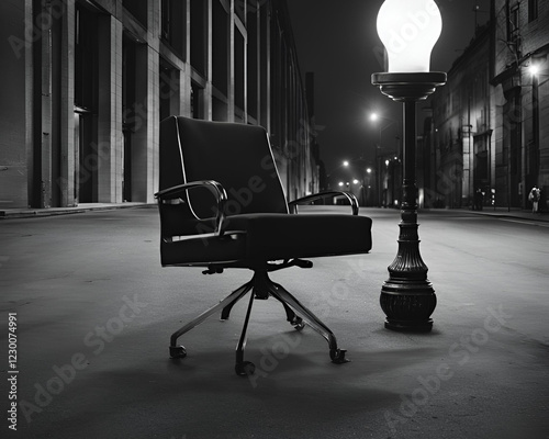 office chair, beam, studio light, dark room, cinematic scene, free vacancy, leadership, ideal candidate, professional, workspace, career, office setting, modern office, leadershipconcept, vacancy, hir photo