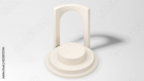 3D Minimalist Nude White Pedestal Podiums with Arch Backdrop