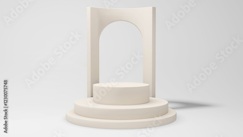 3D Minimalist Nude White Pedestal Podiums with Arch Backdrop