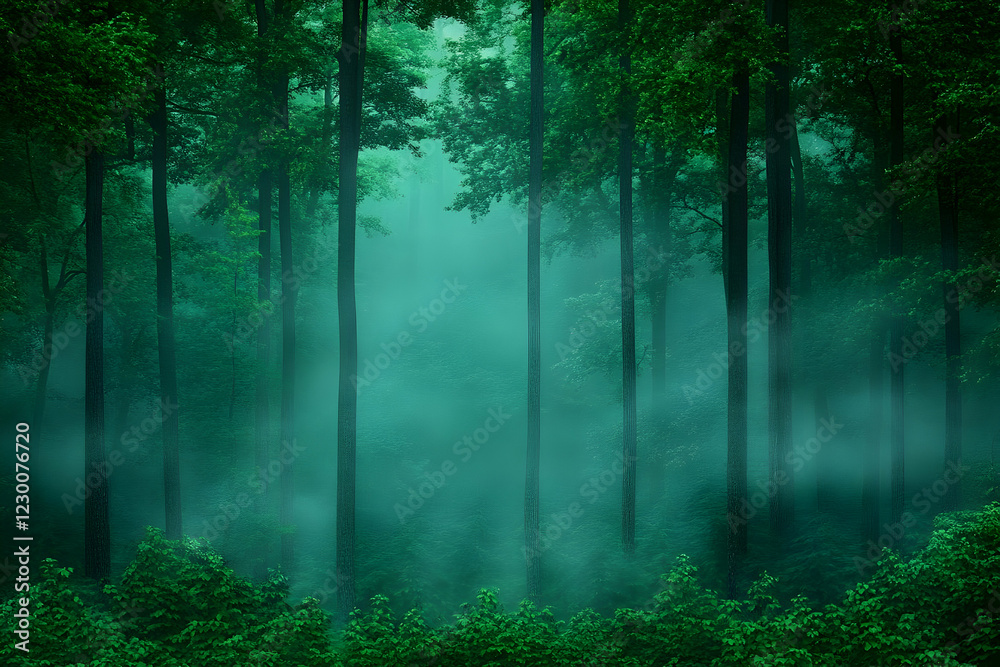 Fototapeta premium Misty forest path, tranquil nature scene, background for serenity