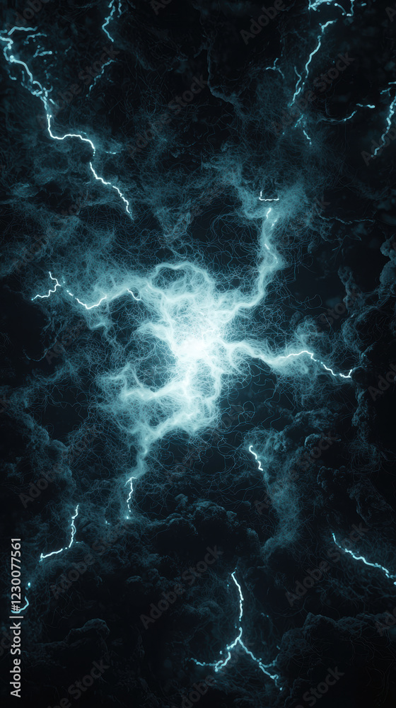 Fototapeta premium high energy depiction of glowing synthetic lightning in dark atmosphere, creating dynamic and electrifying visual experience