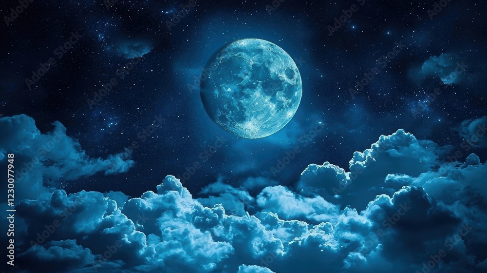 Obraz premium Mystical Nighttime Scene with a Full Moon and Clouds