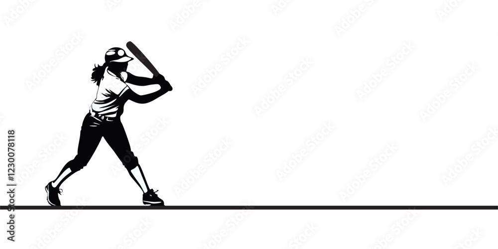 Fototapeta premium Silhouette women of a Baseball Player Hitting – Athletic Vector Art