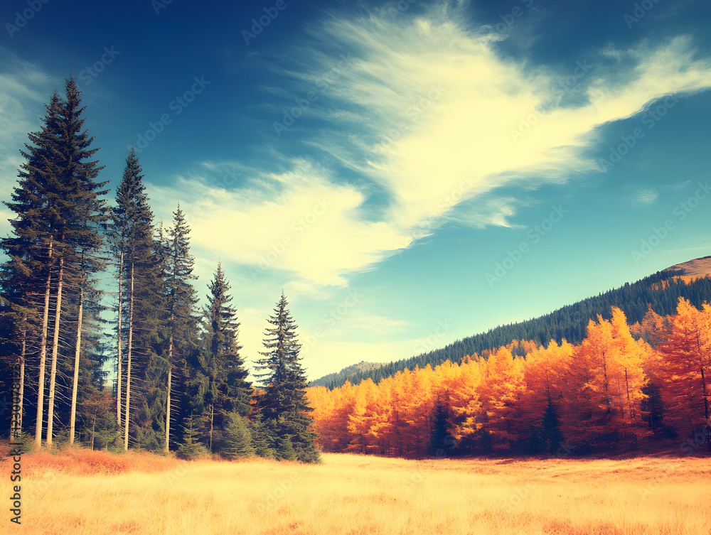 Obraz premium Autumnal mountain meadow, golden trees