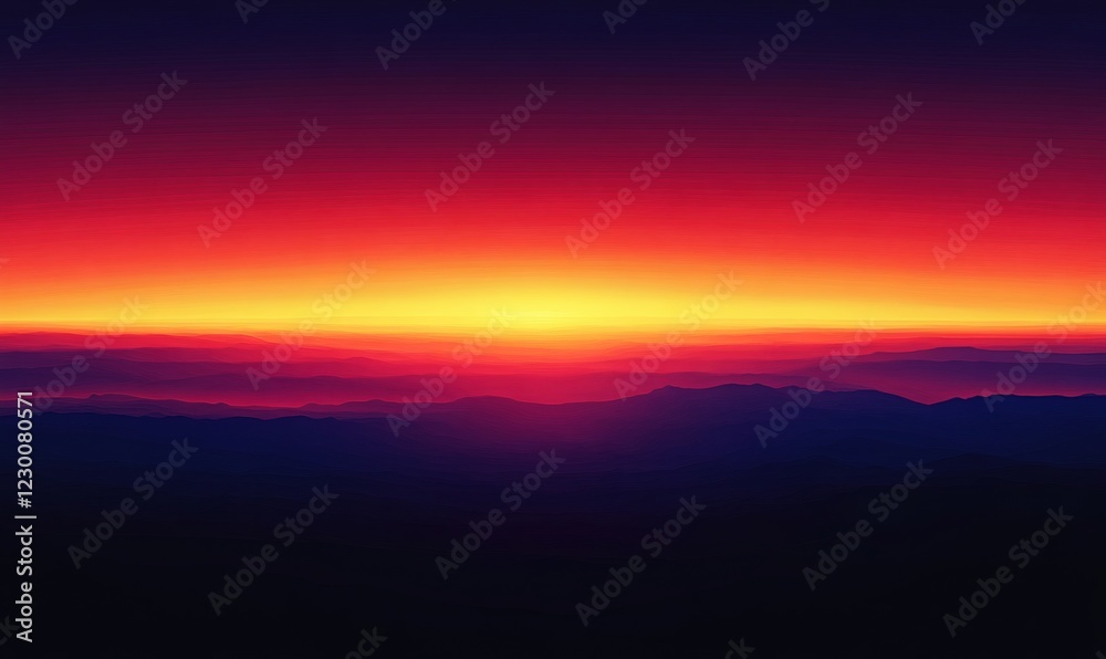 Vibrant sunset over layered mountain range, painted style. Vibrant sunset over layered mountain range, painted style.
