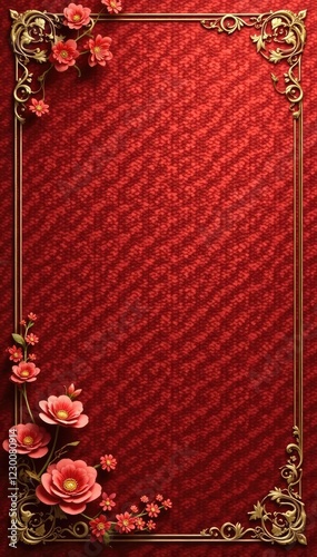Crimson and gold leaf ornamentation on a parchment-like surface, leaf, parchment