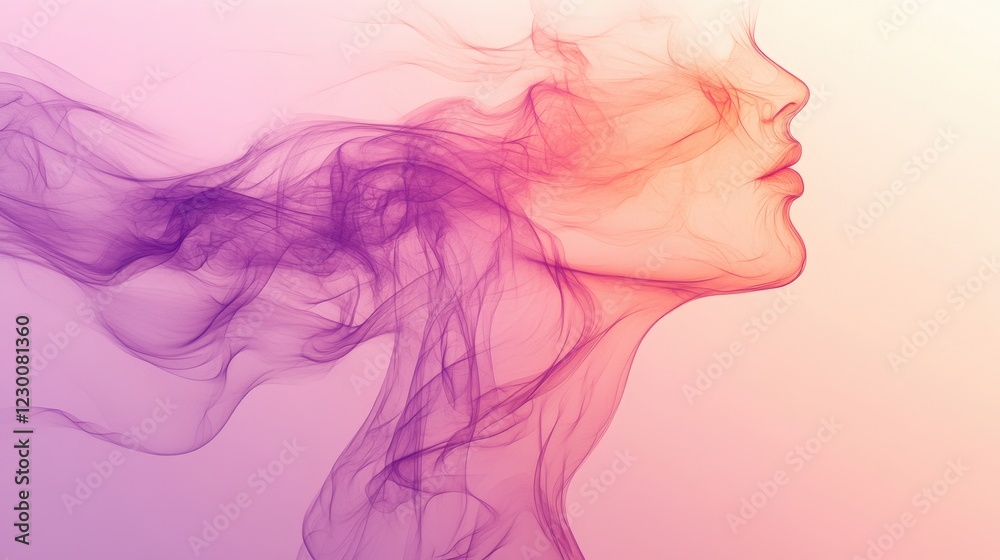 Abstract Woman Face Purple Pink Smoke Airy Background Dreamy Portrait Abstract Woman Face Purple Pink Smoke Airy Background Dreamy Portrait