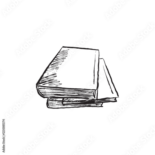 Stack of closed books in black brush stroke texture. Hand drawn vector sketch illustration in vintage charcoal ink style. Library, book store, scientific work, reading process, novel, logo design