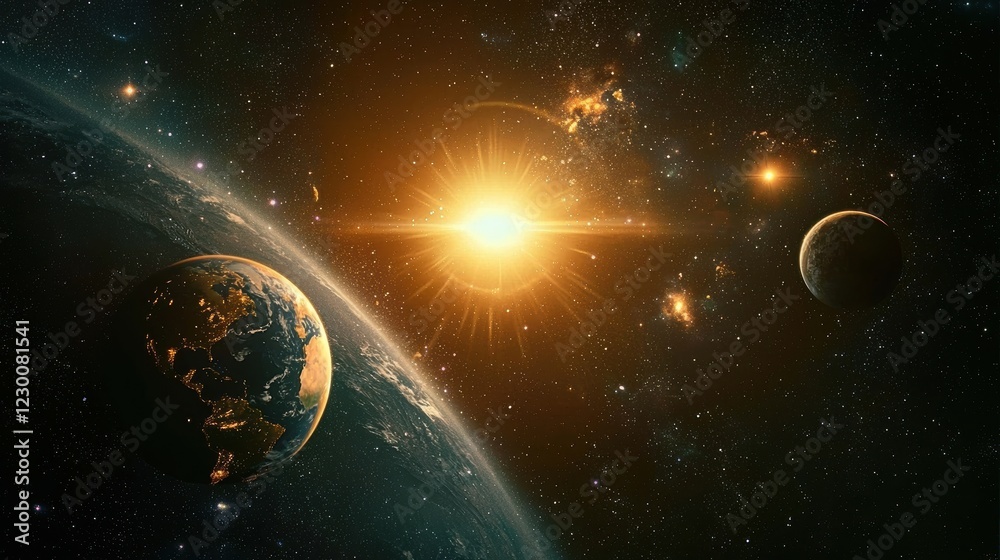 Obraz premium The Cosmic Trio: Sun, Moon, and Earth.