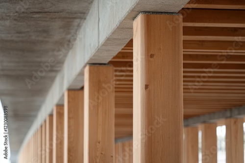 Wallpaper Mural Modern Bridge Structure Featuring a Unique Combination of Concrete and Wooden Pillars, Showcasing Innovative Architectural Design Torontodigital.ca