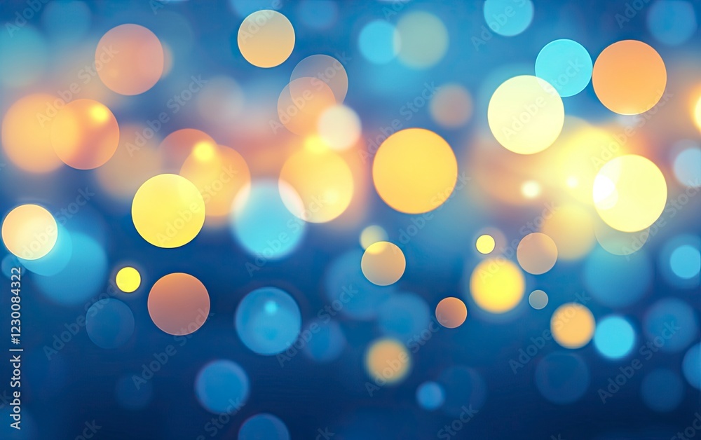 Fototapeta premium Abstract bokeh light effect with blue and yellow lights on a transparent background, vector illustration, PNG.