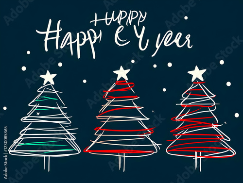 Festive Christmas trees, Happy New Year greeting photo