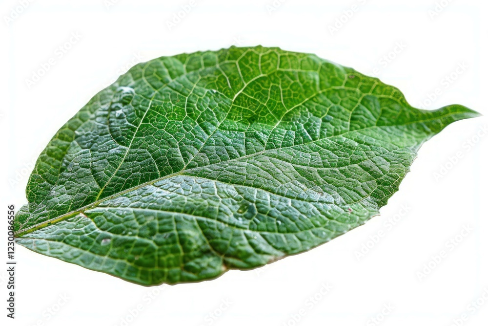 Single green leaf laying flat with its detailed venation visible Single green leaf laying flat with its detailed venation visible
