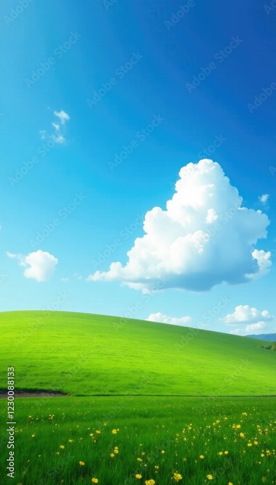 Serene landscape with clear blue sky and few white clouds, white clouds, peaceful Serene landscape with clear blue sky and few white clouds, white clouds, peaceful