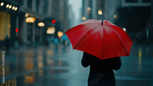 Wallpaper Mural Young Woman Walking Down a Rainy Street with a Bright Red Umbrella Soaked in the Rain Torontodigital.ca