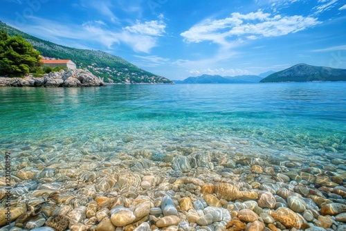 Underwater serenity capturing pebbles and sandy textures in pristine waters of dubrovnik, croatia