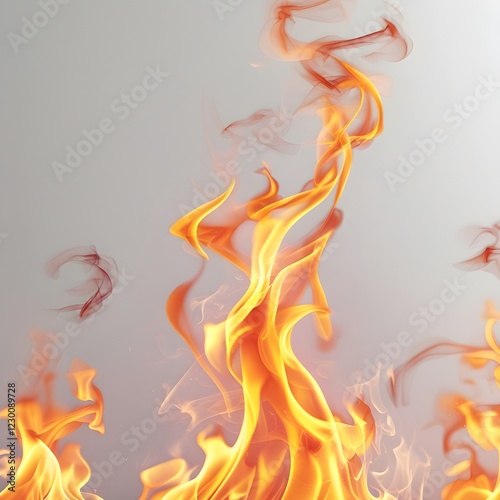 realistic bright and dynamic fire flames, cut out,osolated on white background. photo