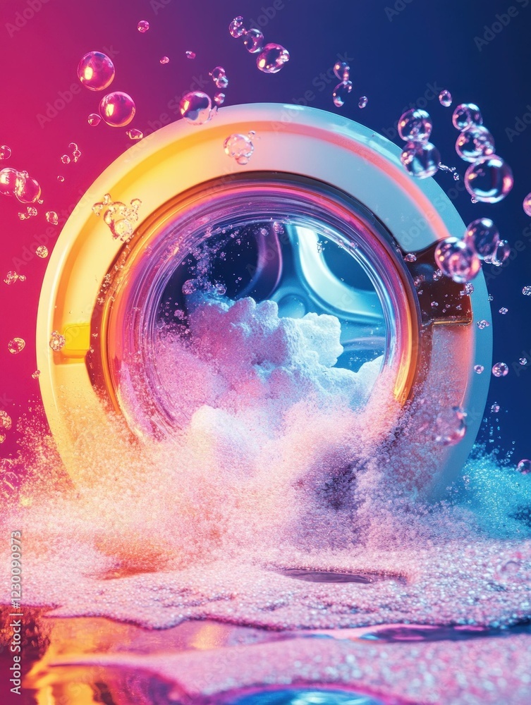 Obraz premium Vibrant Washing Machine Bubbles in Neon Light