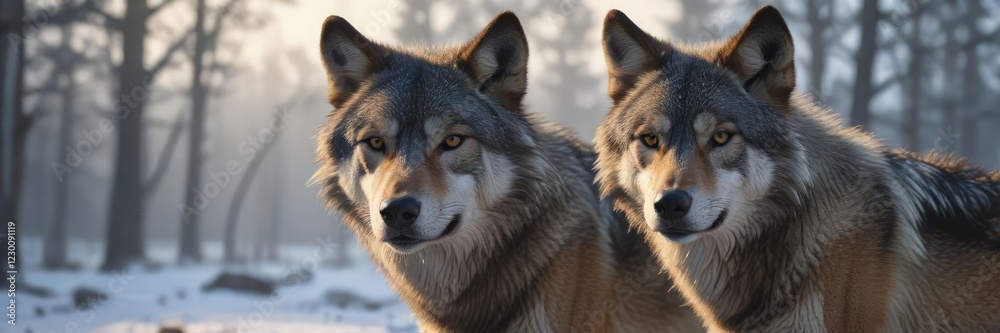 Obraz premium Portrait of a wolf with steaming breath on a freezing winter morning, steam, frozen