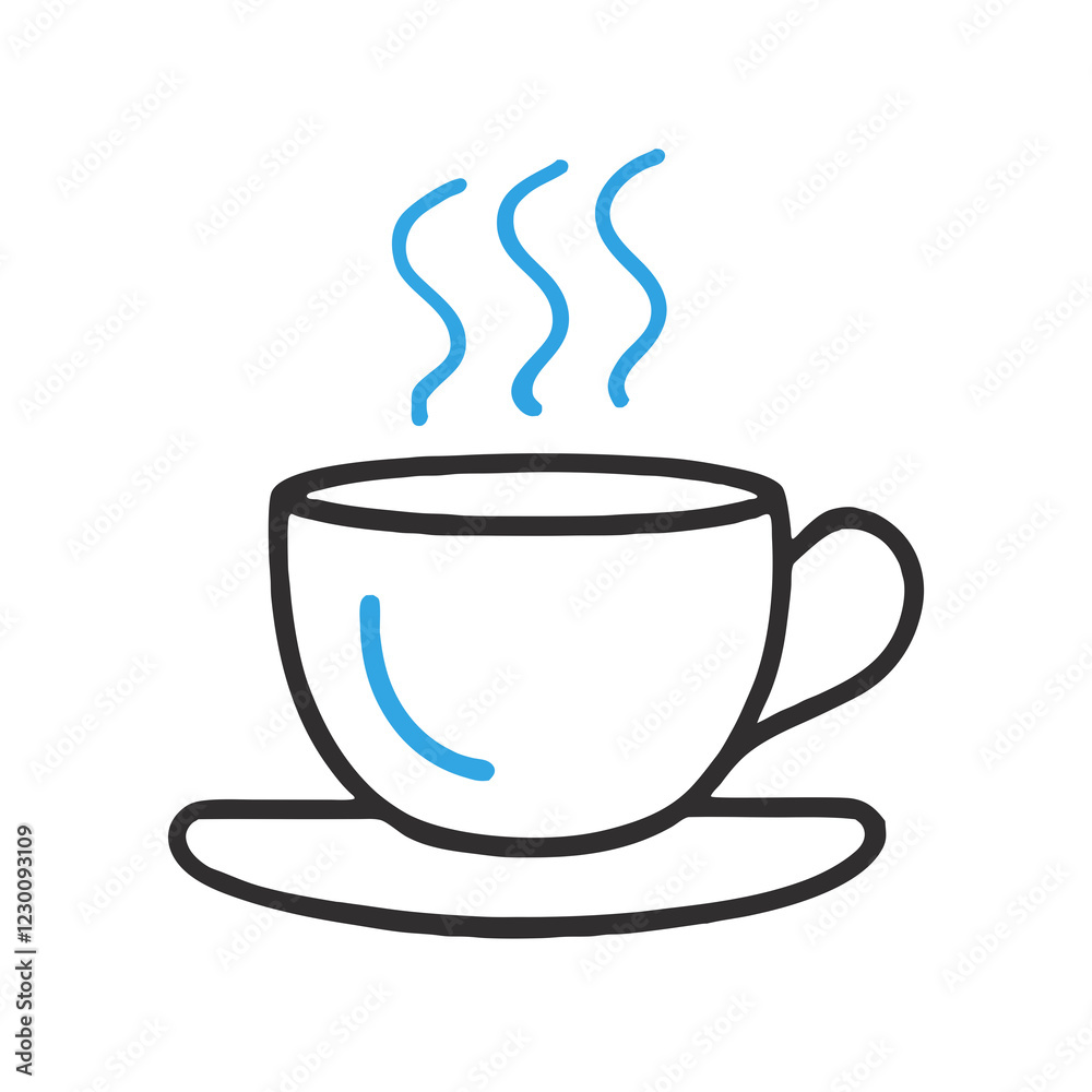 Abstract Coffee Cup Line Drawing with Rising Steam in Simple Style Abstract Coffee Cup Line Drawing with Rising Steam in Simple Style