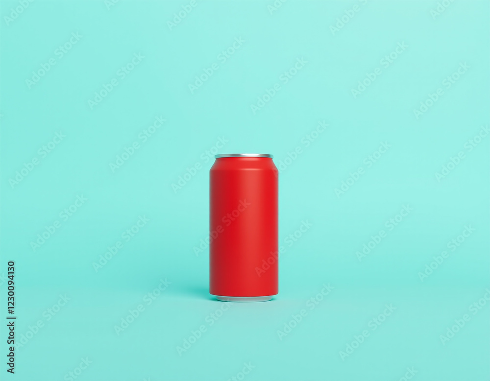 Red soda can standing on cyan background Red soda can standing on cyan background