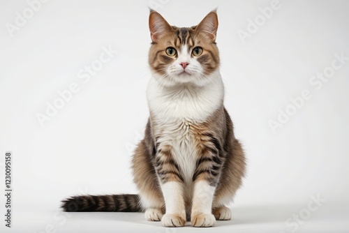 there is a cat sitting on a white surface looking at the camera