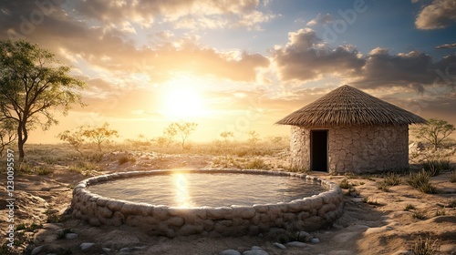 Obraz na płótnie Solar-powered water purification system, innovative technology for clean water access in rural communities, illustrated design for developing regions w salonie