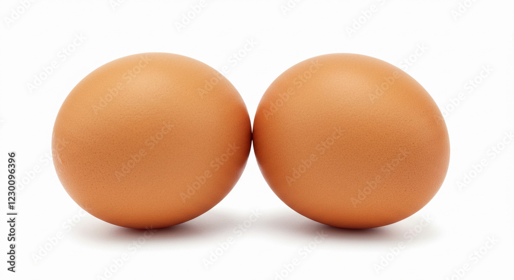 Front view of two brown chicken eggs isolated on a white background with a clipping path Front view of two brown chicken eggs isolated on a white background with a clipping path