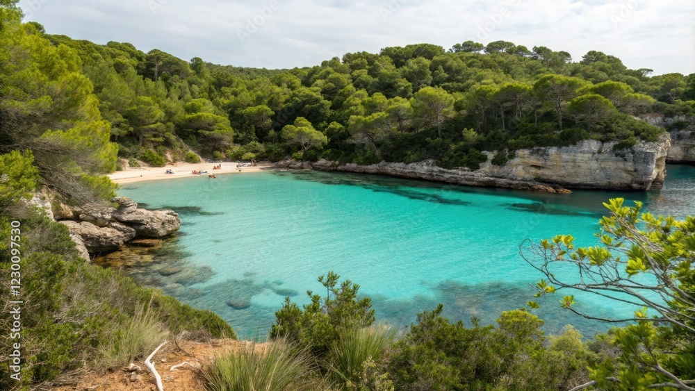 Secluded cove with clear turquoise waters and lush vegetation, turquoise, ocean, water, seclusion, secluded spot Secluded cove with clear turquoise waters and lush vegetation, turquoise, ocean, water, seclusion, secluded spot