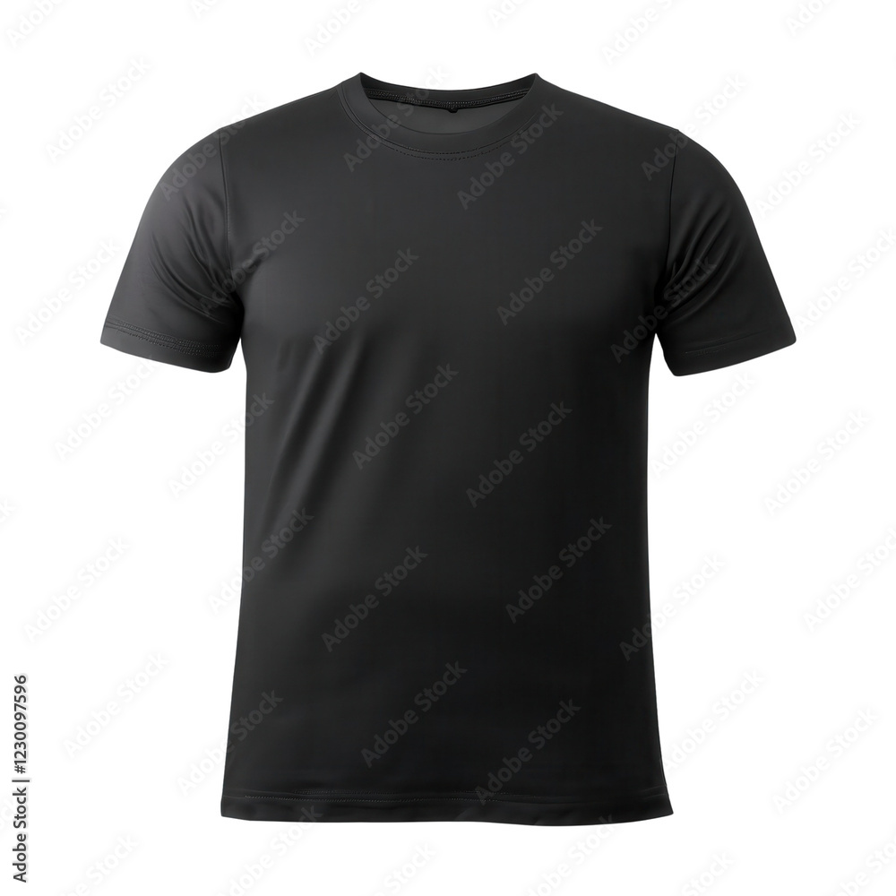 Black t-shirt, plain design, suitable for casual wear or sports activities. Black t-shirt, plain design, suitable for casual wear or sports activities.