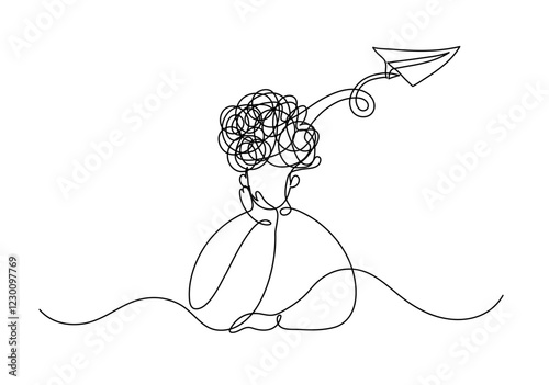 Communication concept. Man sending message. Continuous line drawing.