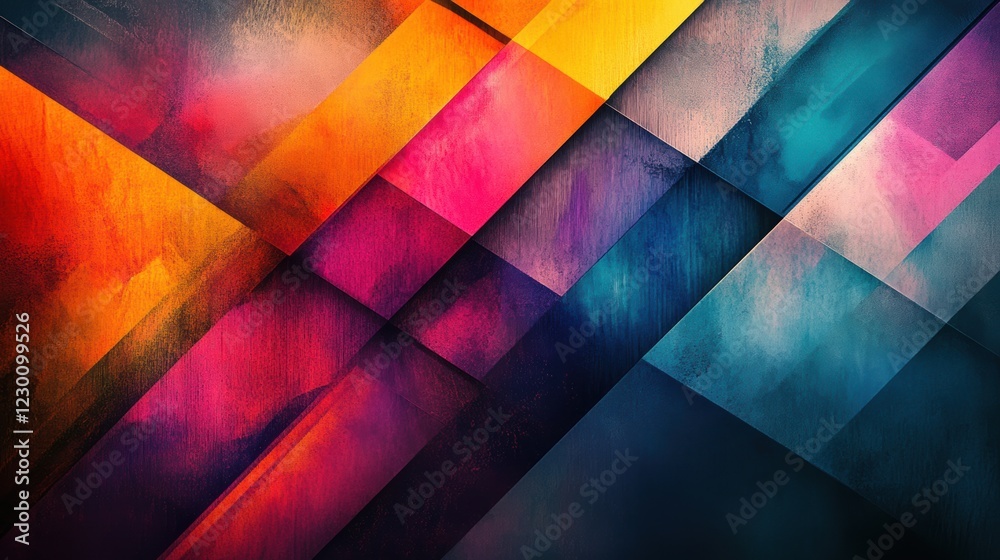 Fototapeta premium Abstract Colorful Geometric Background Dynamic Design Modern Art Vivid Hues Intense Colors Diagonal