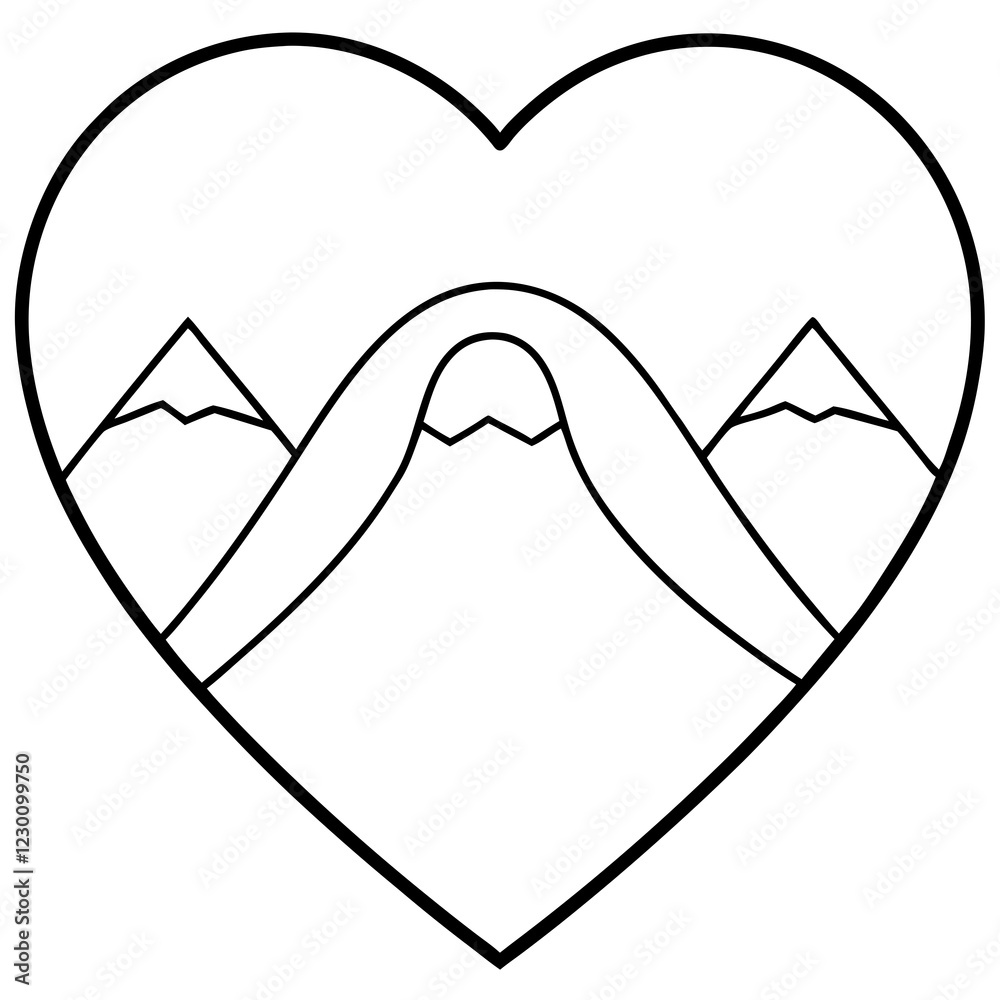 Minimalist Mountain and Heart Line Drawing Minimalist Mountain and Heart Line Drawing