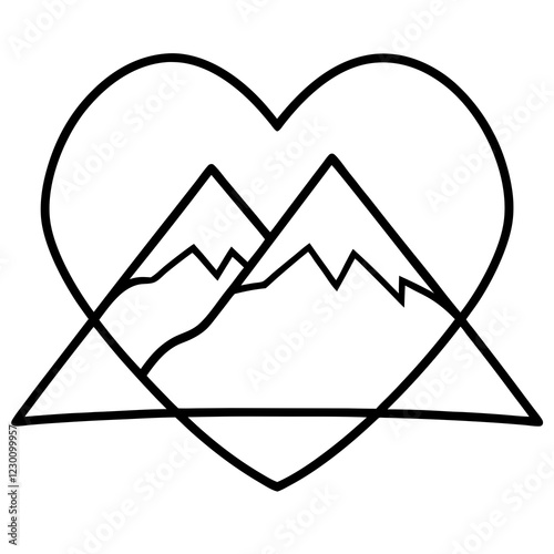 Minimalist Mountain and Heart Line Drawing