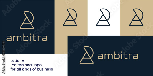 Abstract Letter A with Rising Sun or Moon - Geometric Logo