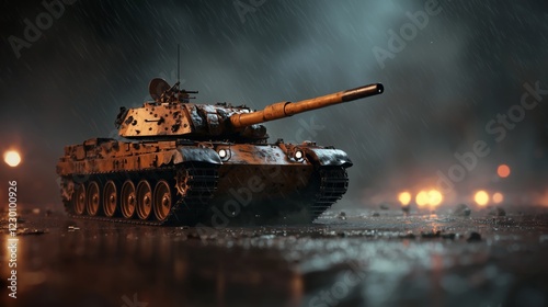 Intense Urban Atmosphere Surrounding Damaged Leopard Tank photo