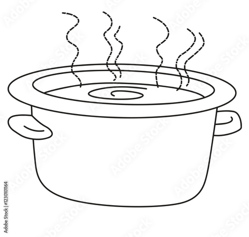 Cute cartoon hand drawn vector Pot Boiling Water outline.