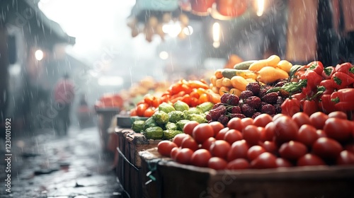 Traveler discovering vibrant market filled with superfoods, embracing health and cultural vitality on the go