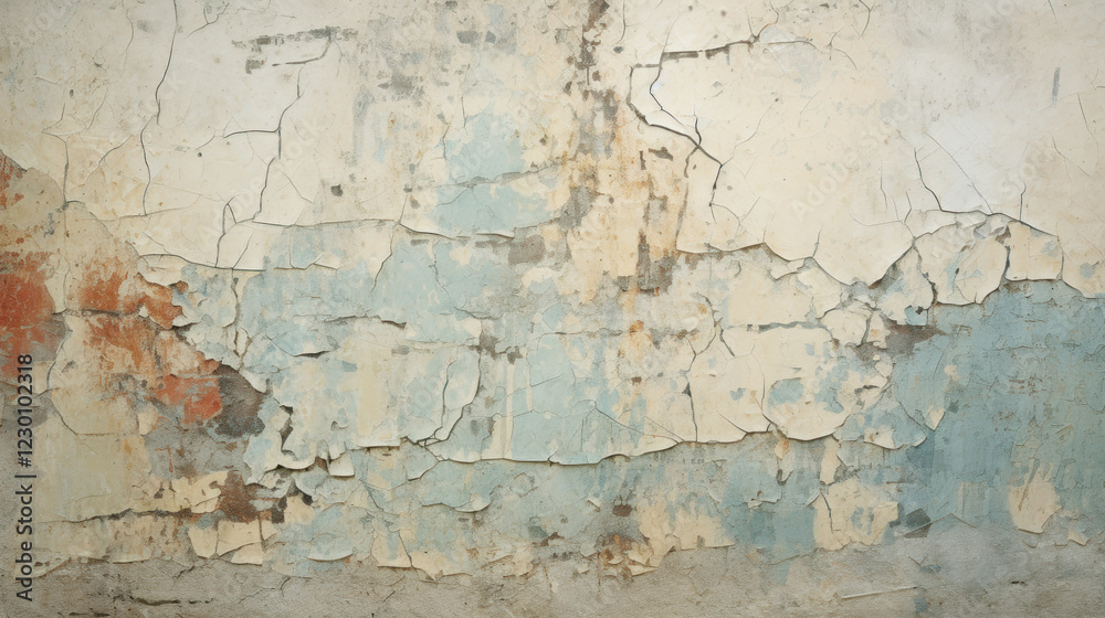 Fototapeta premium Ancient wall with rough cracked paint, old fresco as abstract texture background, concept of vintage, grunge