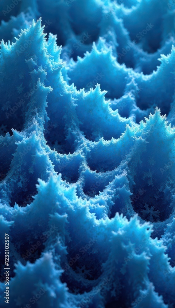 Intricate blue ice crystal grid, fractal-like structure , blue, winter Intricate blue ice crystal grid, fractal-like structure , blue, winter