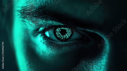 Digital vigilance eye of technology cyber world visual art futuristic setting close-up surveillance concept