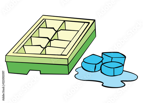 Ice and tray isolated on white background